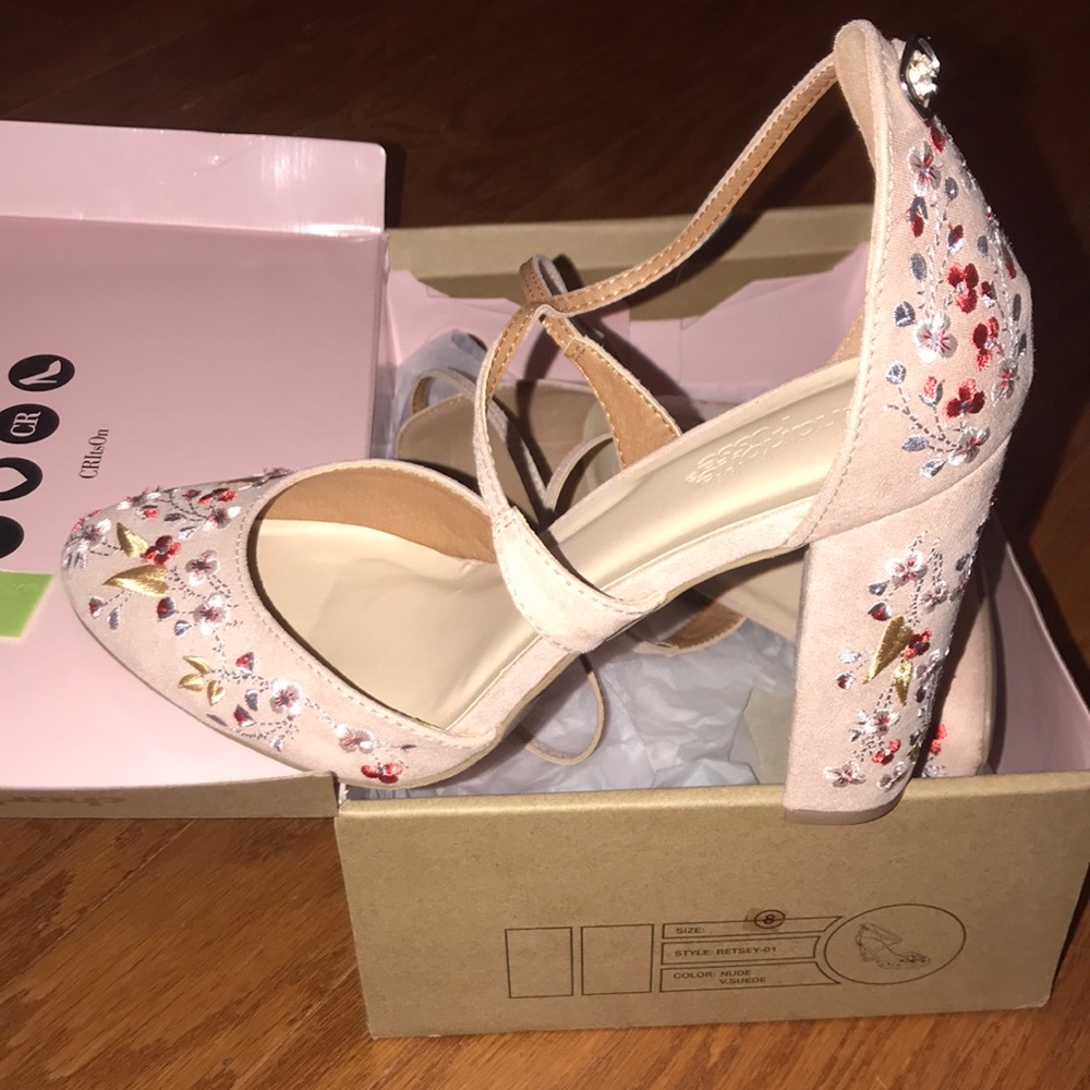 Seude Floral Block Heels